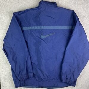 Vintage 90s Nike Jacket Mens L Blue Windbreaker Center Swoosh Full Zip